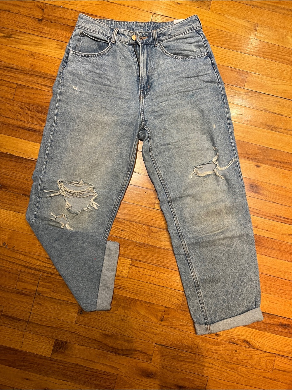 H&M Light Wash Distressed Mom Jeans